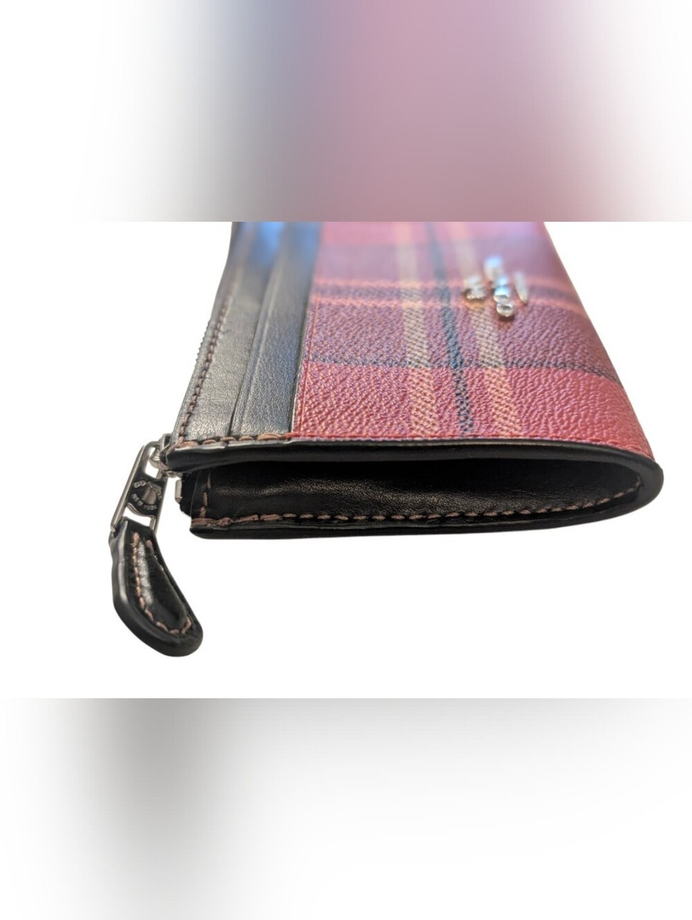 Coach Mini Skinny ID Case With Tartan Plaid Print Red & Black Wallet - Picture 2 of 5